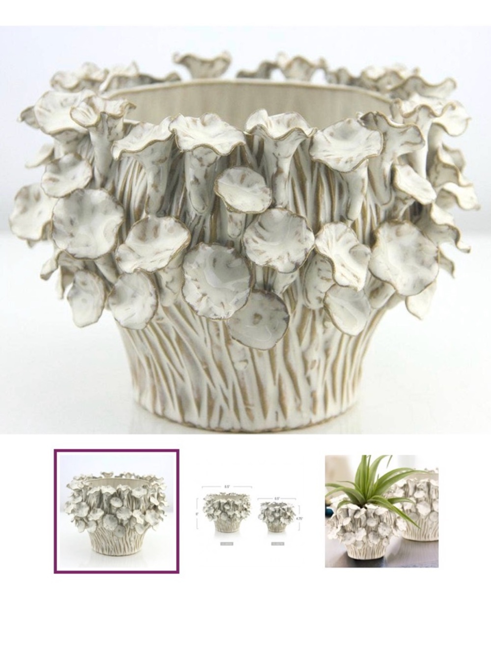 Galore Home Fine Ceramic Blooming Mushrooms Planter